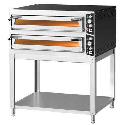 GGM Gastro Electric Deck Pizza Oven - Twin Deck - Refractory Stone Deck - 9+9 - Ø 35cm (35.1 cm) - Mechanical Controls - up to 450°C - incl. Base frame