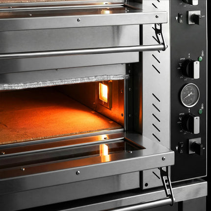 GGM Gastro Electric Deck Pizza Oven - Twin Deck - Refractory Stone Deck - 9+9 - Ø 30cm (30.5 cm) - Mechanical Controls - incl. Base frame