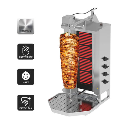 GGM Gastro Electric Doner Kebab Grill (Shawarma/Gyros) - 4 Burner - up to 60kg - 7.2kW - incl. 2 double doors & drip tray