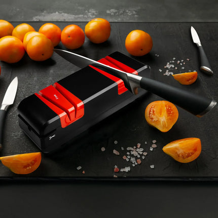 GGM Gastro Electric Knife Sharpener (15° groove) - Low-Noise Operation - 220x88x73mm - Red & Black