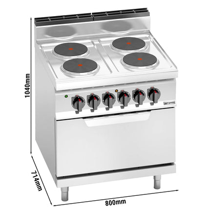 GGM Gastro Electric Oven Range - 17.9kW - 4 plates - with Electric Oven Static Oven - 7.5kW