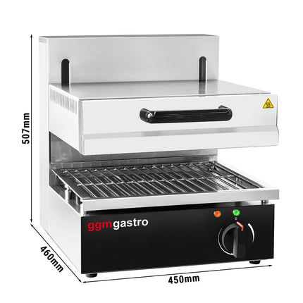 GGM Gastro Electric Rise & Fall Salamander Grill - 2.8kW - 220V - Height-Adjustable Heating Elements - 1 Shelves