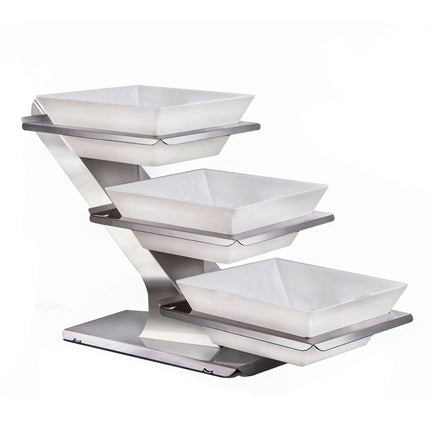 GGM Gastro Etagere / Buffet Stand - 3-piece set - Stainless steel - Chrome high-gloss - square - Height: 480mm - incl. 3 Melamine bowls 300x300mm - with 3 shelves