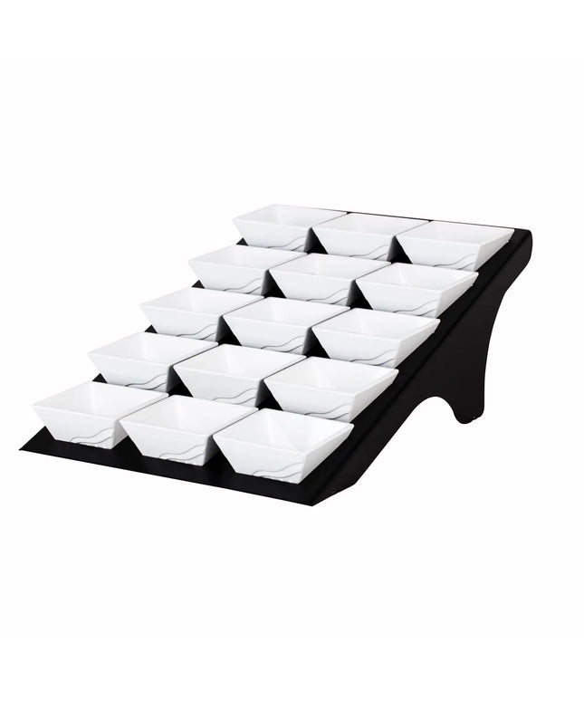 GGM Gastro Etagere / Buffet Stand - Black - Height: 195mm - incl. 15 Melamine bowls 90x90mm - square - Powder-coated stainless steel & melamine - suitable for small square bowls