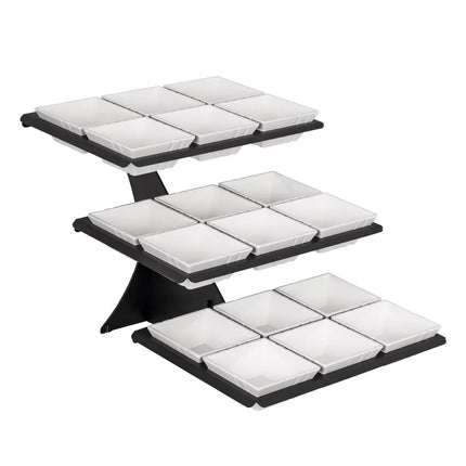 GGM Gastro Etagere / Buffet Stand - Black - Height: 412mm - incl. 18 Melamine bowls 140x140mm - with 3 shelves - square - Powder-coated stainless steel & melamine