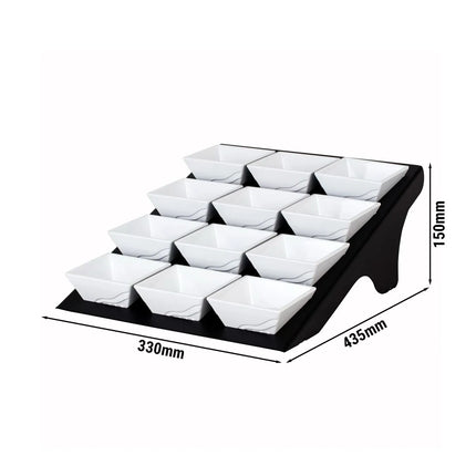 GGM Gastro Etagere / Buffet Stand - Black - Powder-coated stainless steel & melamine - square - incl. 12 Melamine bowls - 90x90mm