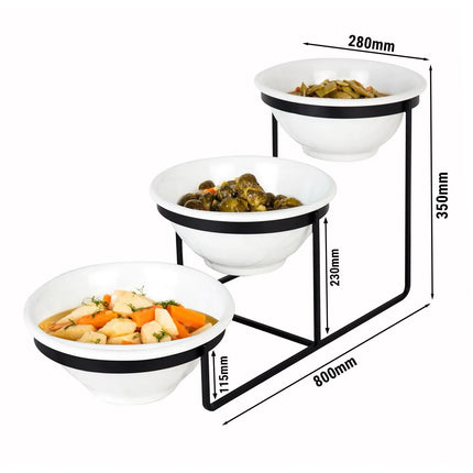 GGM Gastro Etagere / Buffet Stand - Black - Powder-coated stainless steel & melamine - round - incl. 3 Melamine bowls - with 3 shelves - suitable for round small bowls