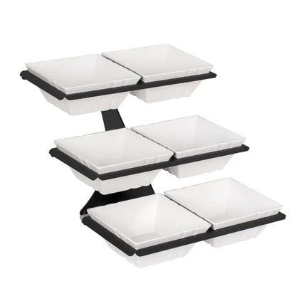 GGM Gastro Etagere / Buffet Stand - Black - square - Height: 415mm - incl. 6 Melamine bowls 498x240mm - with 3 shelves - Powder-coated stainless steel frame & Melamine bowls