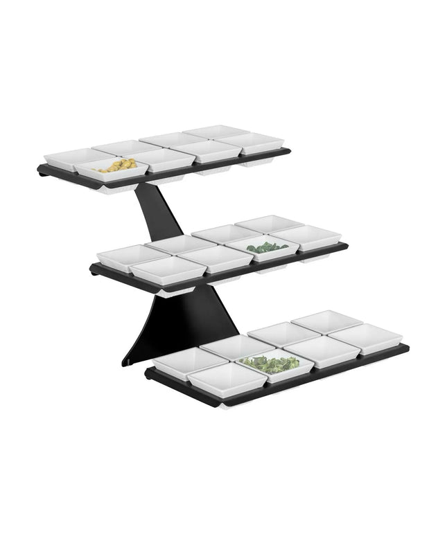 GGM Gastro Etagere / Buffet Stand - Black - square - Height: 420mm - incl. 24 Melamine bowls 100x100mm - with 3 shelves - Powder-coated stainless steel & Melamine