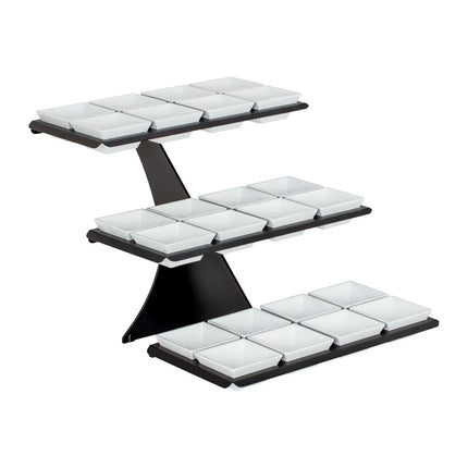 GGM Gastro Etagere / Buffet Stand - Black - square - Height: 420mm - incl. 24 Melamine bowls 100x100mm - with 3 shelves - Powder-coated stainless steel & Melamine
