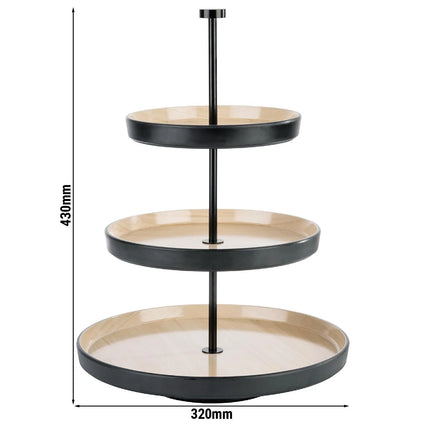 GGM Gastro Etagere / Buffet Stand - FRIDA - 3-tier - Stainless steel frame - Beige/Black - Height: 430mm - with 3 shelves