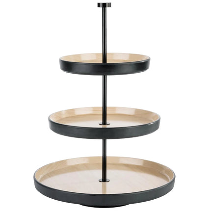 GGM Gastro Etagere / Buffet Stand - FRIDA - 3-tier - Stainless steel frame - Beige/Black - Height: 430mm - with 3 shelves
