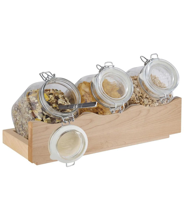 GGM Gastro Etagere / Buffet Stand - GOOD MORNING - 4-piece set - Wooden stand - Beige - Height: 135mm - incl. 3 Glassware