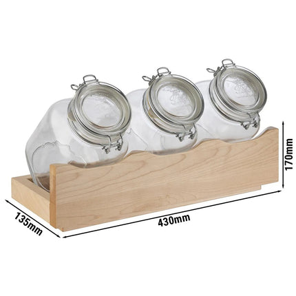 GGM Gastro Etagere / Buffet Stand - GOOD MORNING - 4-piece set - Wooden stand - Beige - Height: 135mm - incl. 3 Glassware
