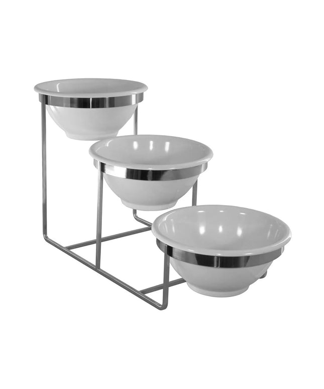 GGM Gastro Etagere / Buffet Stand - Metal frame - Chrome - Height: 350mm - incl. 3 Melamine bowls - with 3 shelves - suitable for round bowls