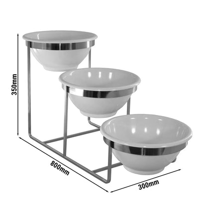 GGM Gastro Etagere / Buffet Stand - Metal frame - Chrome - Height: 350mm - incl. 3 Melamine bowls - with 3 shelves - suitable for round bowls