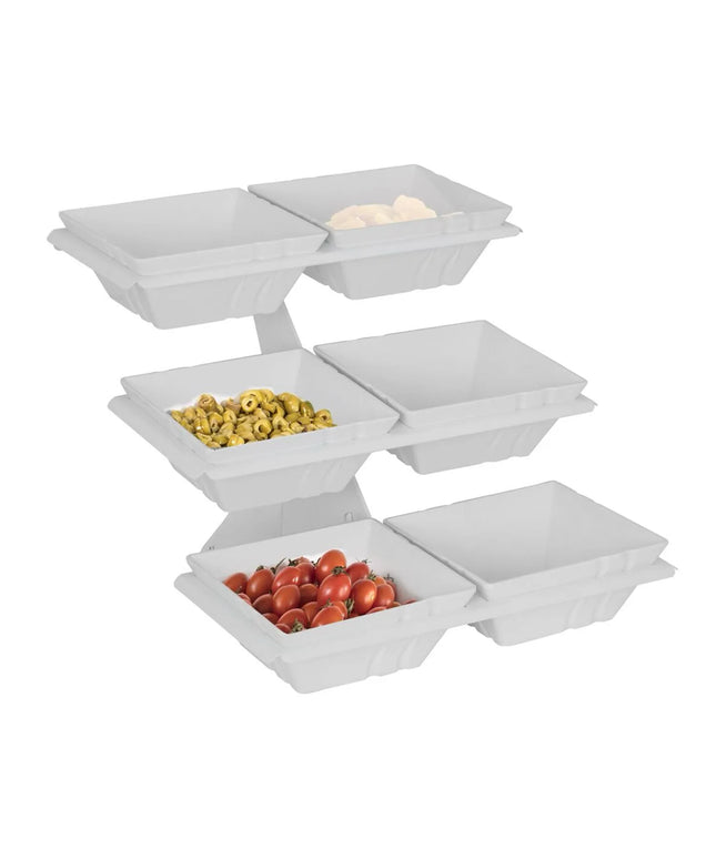 GGM Gastro Etagere / Buffet Stand - Metal frame - White - square - Height: 415mm - incl. 6 Melamine bowls 240x240mm - with 3 shelves