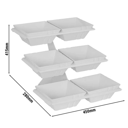 GGM Gastro Etagere / Buffet Stand - Metal frame - White - square - Height: 415mm - incl. 6 Melamine bowls 240x240mm - with 3 shelves