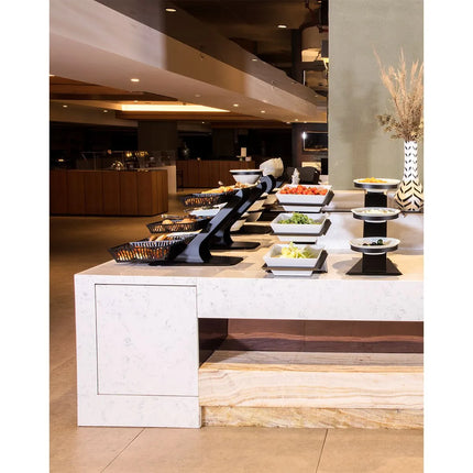 GGM Gastro Etagere / Buffet Stand - Powder-coated stainless steel frame - Black - square - incl. 3 Melamine bowls 300x300mm - with 3 shelves