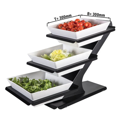 GGM Gastro Etagere / Buffet Stand - Powder-coated stainless steel frame - Black - square - incl. 3 Melamine bowls 300x300mm - with 3 shelves