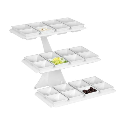 GGM Gastro Etagere / Buffet Stand - Powder-coated stainless steel & melamine - White - square - Height: 420mm - incl. 24 Melamine bowls 100x100mm - with 3 shelves