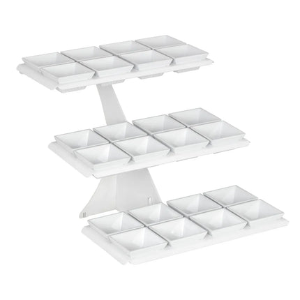 GGM Gastro Etagere / Buffet Stand - Powder-coated stainless steel & melamine - White - square - Height: 420mm - incl. 24 Melamine bowls 100x100mm - with 3 shelves