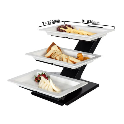 GGM Gastro Etagere / Buffet Stand - Powder-coated stainless steel & melamine - Black - incl. 3 Melamine bowls 320x530mm
