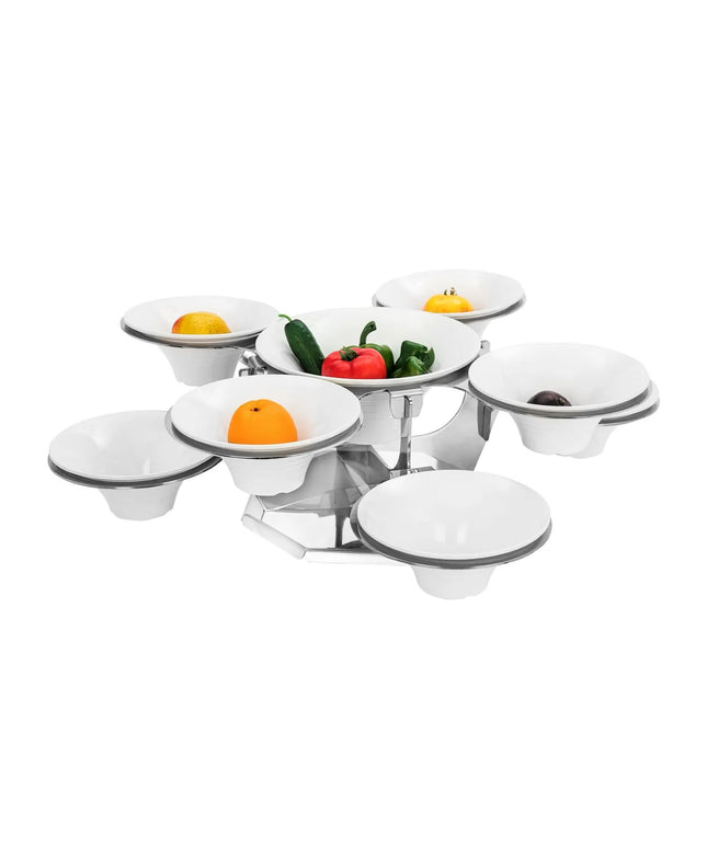 GGM Gastro Etagere / Buffet Stand - rotating - Stainless steel - Height: 225mm - incl. 9 Melamine bowls 8x Ø200mm, 1x Ø280mm - round