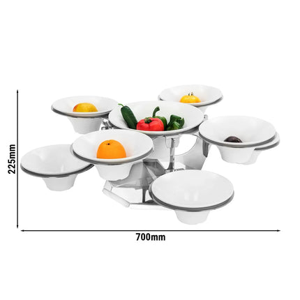 GGM Gastro Etagere / Buffet Stand - rotating - Stainless steel - Height: 225mm - incl. 9 Melamine bowls 8x Ø200mm, 1x Ø280mm - round