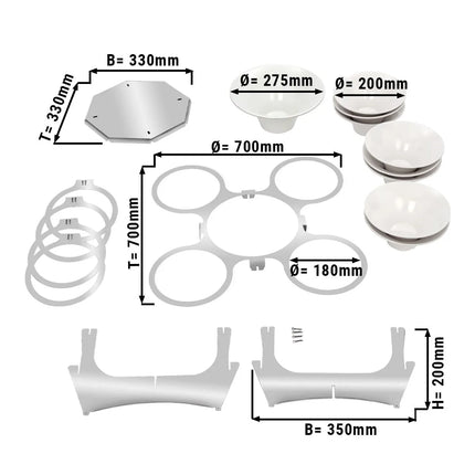 GGM Gastro Etagere / Buffet Stand - rotating - Stainless steel - Height: 225mm - incl. 9 Melamine bowls 8x Ø200mm, 1x Ø280mm - round