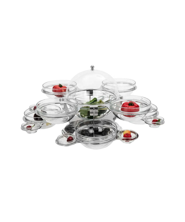 GGM Gastro Etagere / Buffet Stand - rotating - Stainless steel - round - Ø600mm - incl. 17 Glass bowls Ø170mm (8), Ø70mm (8), Ø220mm (1)