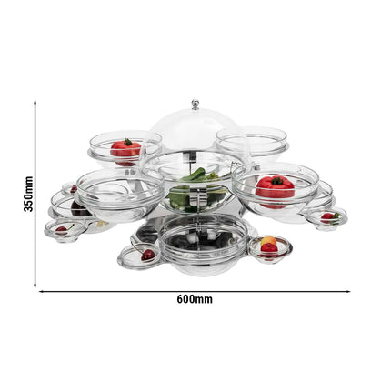 GGM Gastro Etagere / Buffet Stand - rotating - Stainless steel - round - Ø600mm - incl. 17 Glass bowls Ø170mm (8), Ø70mm (8), Ø220mm (1)