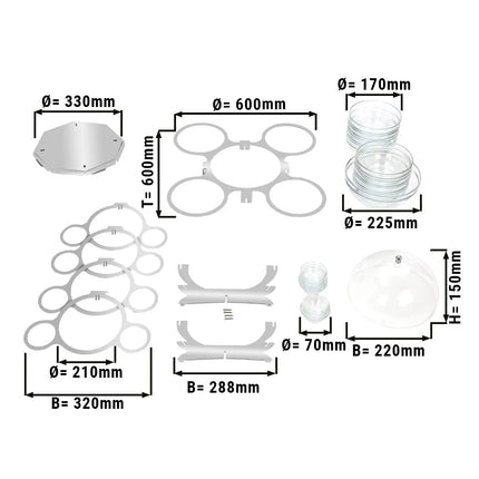 GGM Gastro Etagere / Buffet Stand - rotating - Stainless steel - round - Ø600mm - incl. 17 Glass bowls Ø170mm (8), Ø70mm (8), Ø220mm (1)