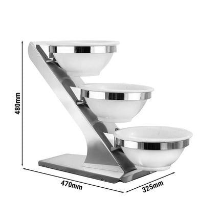 GGM Gastro Etagere / Buffet Stand - Stainless steel frame - Chrome - Ø280mm - incl. 3 Melamine bowls Ø280mm
