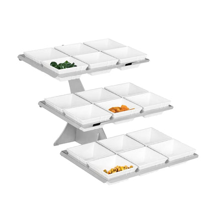GGM Gastro Etagere / Buffet Stand - Stainless steel frame - Chrome - square - Height: 412mm - incl. 18 Melamine bowls 140x140mm - with 3 shelves