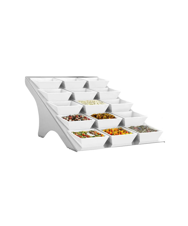 GGM Gastro Etagere / Buffet Stand - Stainless steel frame - Chrome - square - Height: 195mm - incl. 15 Melamine bowls 90x90mm - with 15 shelves - suitable for square bowls