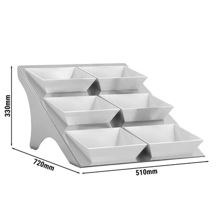 GGM Gastro Etagere / Buffet Stand - Stainless steel frame - Chrome - square - Height: 330mm - incl. 6 Melamine bowls 220x220mm - suitable for square bowls