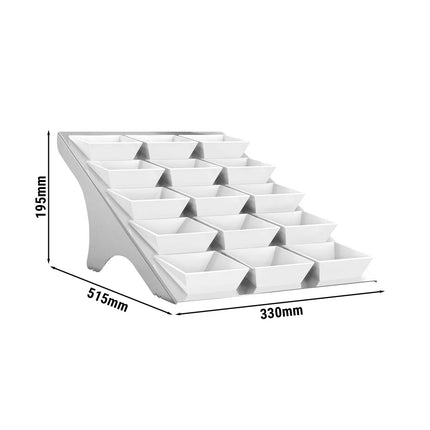 GGM Gastro Etagere / Buffet Stand - Stainless steel frame - Chrome - square - Height: 195mm - incl. 15 Melamine bowls 90x90mm - with 15 shelves - suitable for square bowls