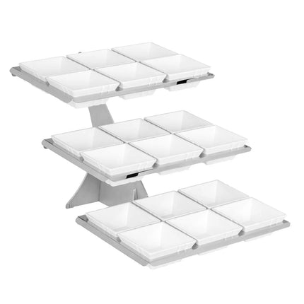GGM Gastro Etagere / Buffet Stand - Stainless steel frame - Chrome - square - Height: 412mm - incl. 18 Melamine bowls 140x140mm - with 3 shelves