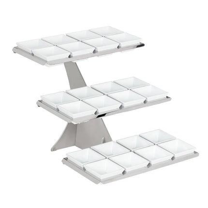 GGM Gastro Etagere / Buffet Stand - Stainless steel frame - Chrome - square - Height: 420mm - incl. 24 Melamine bowls 100x100mm - with 3 shelves