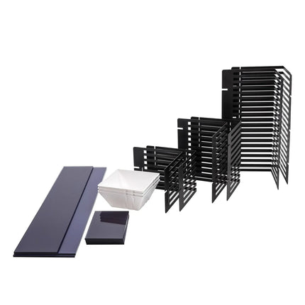 GGM Gastro Etagere / Buffet Stand - Stainless steel frame, Plexiglas shelves - Black - square - Height: 600mm - incl. 3 Melamine bowls