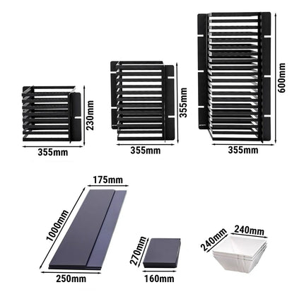 GGM Gastro Etagere / Buffet Stand - Stainless steel frame, Plexiglas shelves - Black - square - Height: 600mm - incl. 3 Melamine bowls