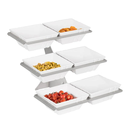 GGM Gastro Etagere / Buffet Stand - Stainless steel frame - square - Height: 415mm - incl. 6 Melamine bowls 240x240mm - with 3 shelves