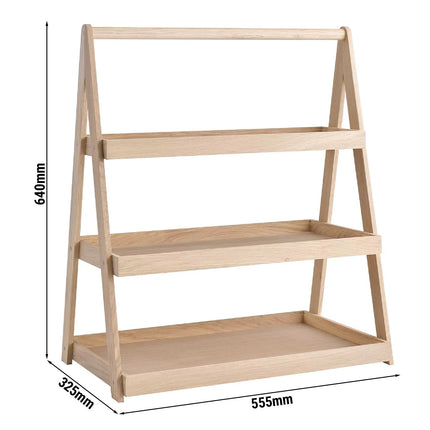 GGM Gastro Etagere / Buffet Stand - VALO - Oak - Brown - square - Height: 640mm - with 3 shelves - suitable for GN 1/1 & GN 2/4