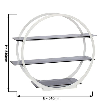 GGM Gastro Etagere / Buffet Stand - with 3 shelves - Stainless steel frame & white plexiglass shelves - White - round - Ø540mm