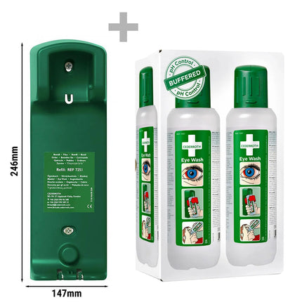GGM Gastro Eye Wash Station Small - filled to BS 8599-1:2019 - Green - for workplaces - with wall-mounted - incl. wall bracket