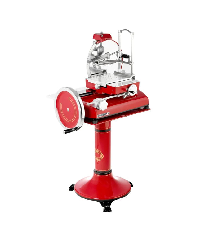 GGM Gastro Flywheel Meat Slicer - Blade 250mm - Red - with Pedestal Stand