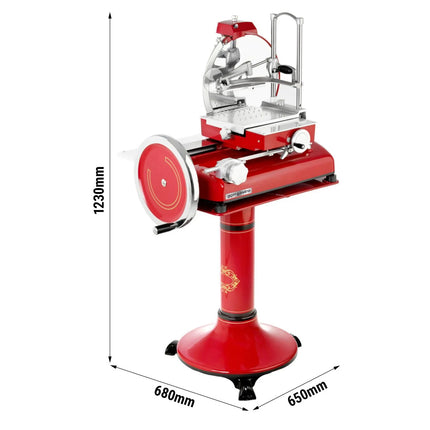 GGM Gastro Flywheel Meat Slicer - Blade 250mm - Red - with Pedestal Stand
