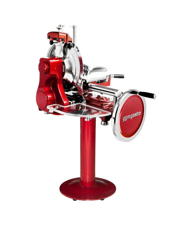 GGM Gastro Flywheel Meat Slicer - Blade 300mm - Red - with Pedestal Stand