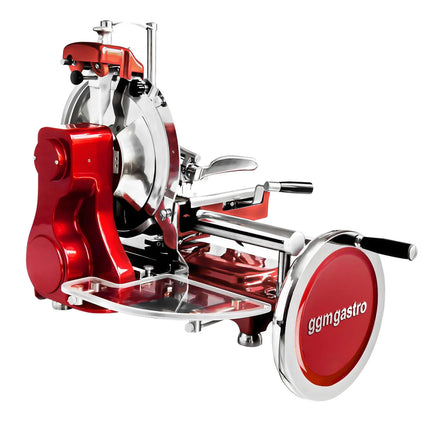 GGM Gastro Flywheel Meat Slicer - Blade 300mm - Red - with Pedestal Stand